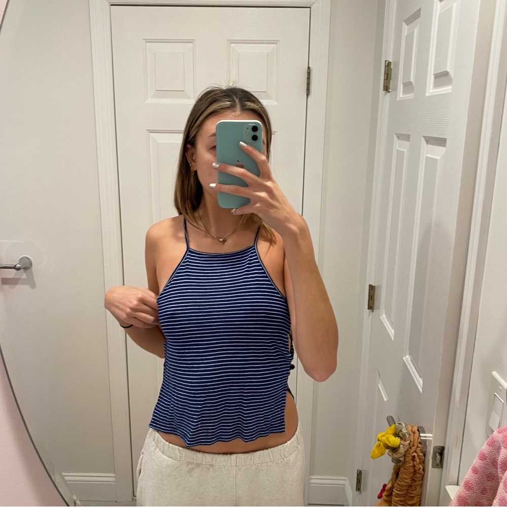 Blue and White Striped Strappy LF Tank Top